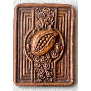 Pomegranate Resin Tile With Intricate Floral Relief  2 7/8" x 4" x .75"